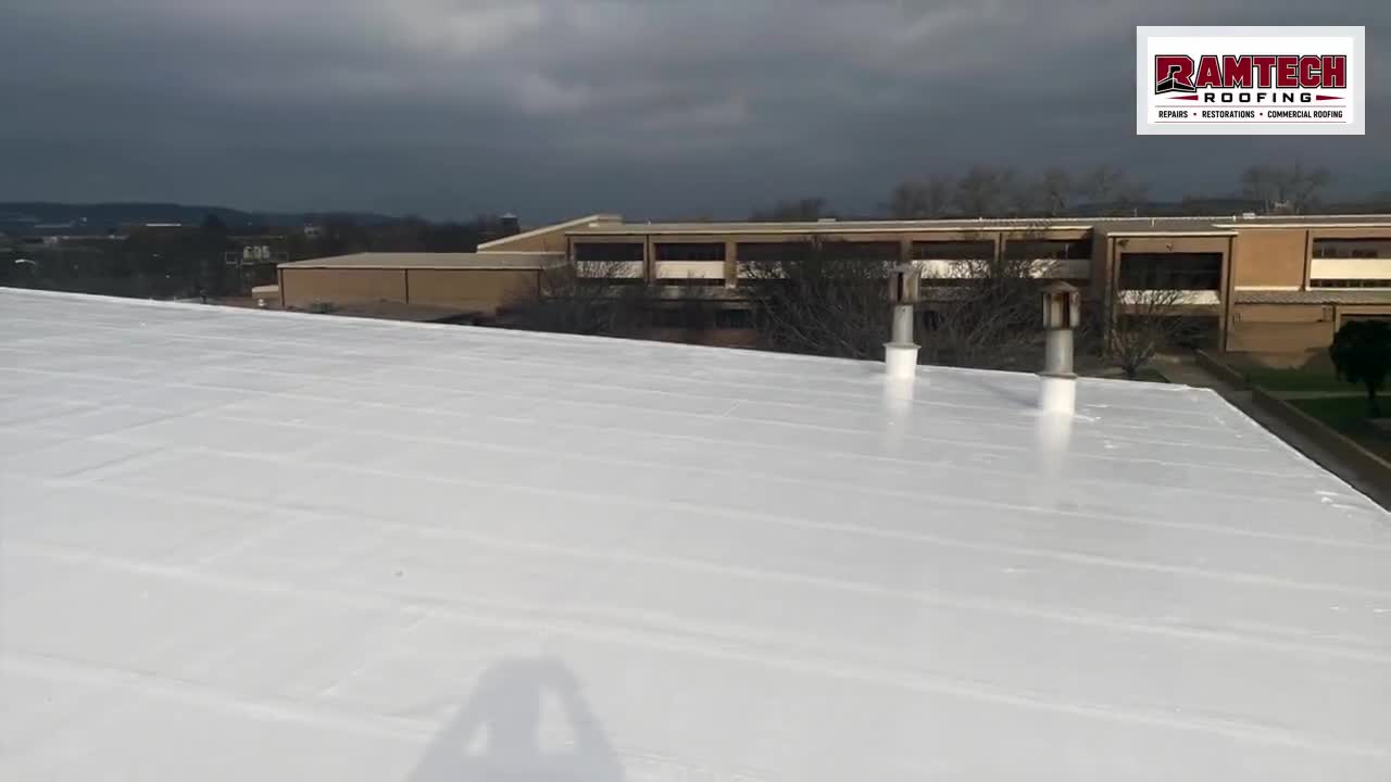 Completed roof restoration at Kerrville ISD gymnasium