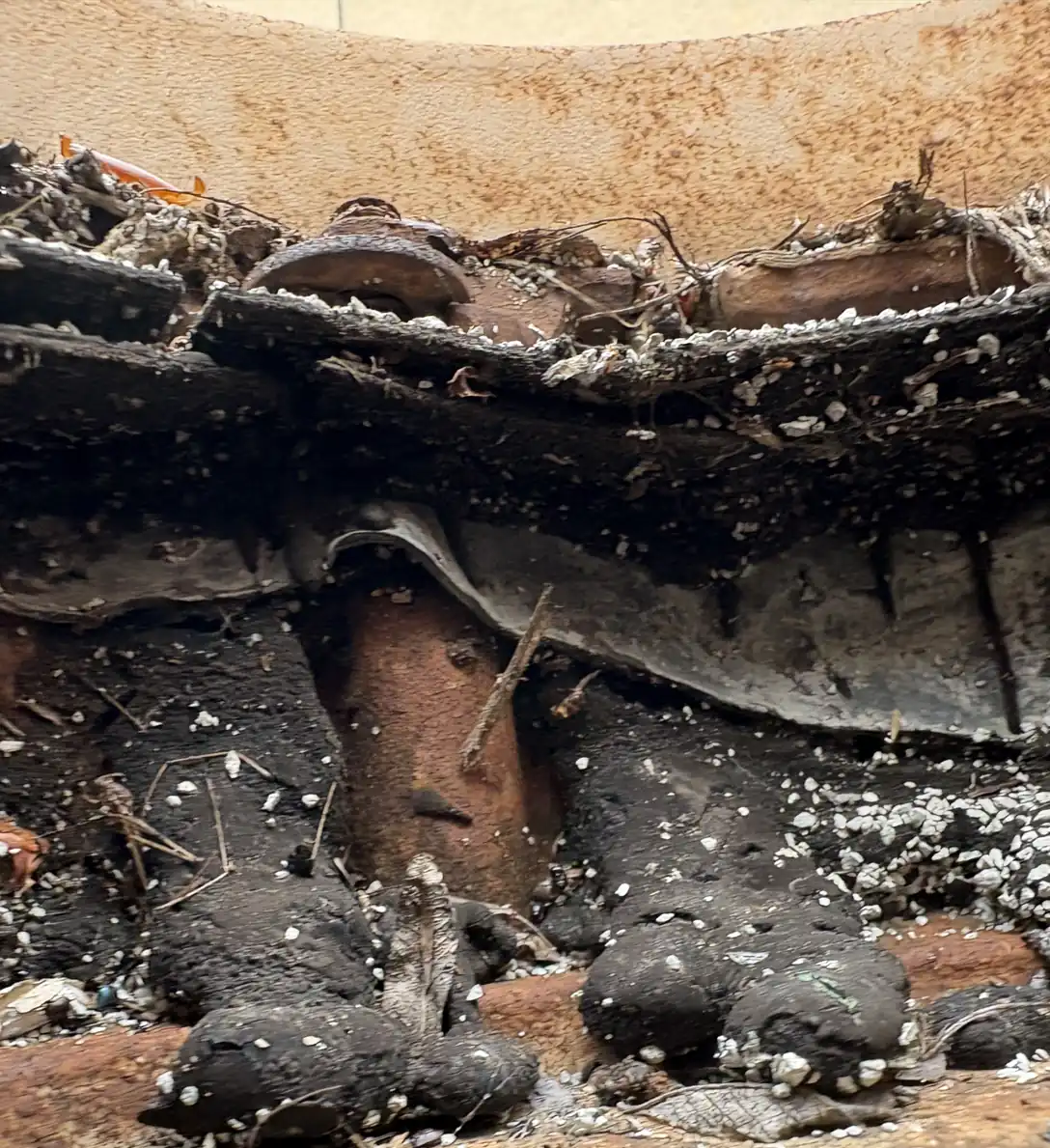 Saturated, failed roof layers opened up at a drain