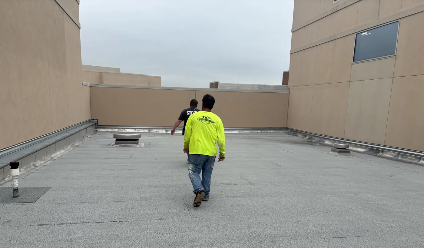 Flat roof on a high school building in Ellis County, Texas